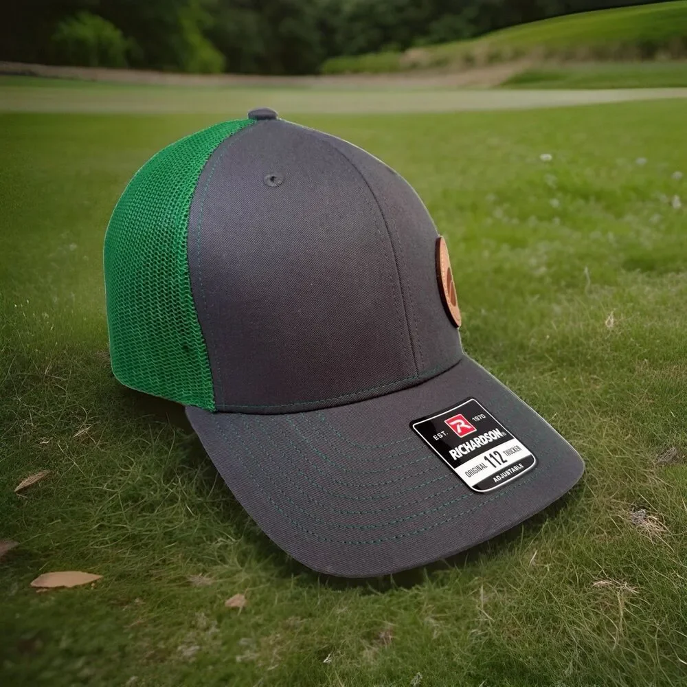 Richardson 112 Trucker Hat Leaf Logo Leather Patch Charcoal Green Snapback NEW